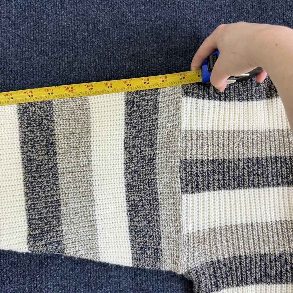 Vintage St. John's Bay Sweater Mens Medium Gray Striped Waffle Knit Crewneck - Picture 7 of 8